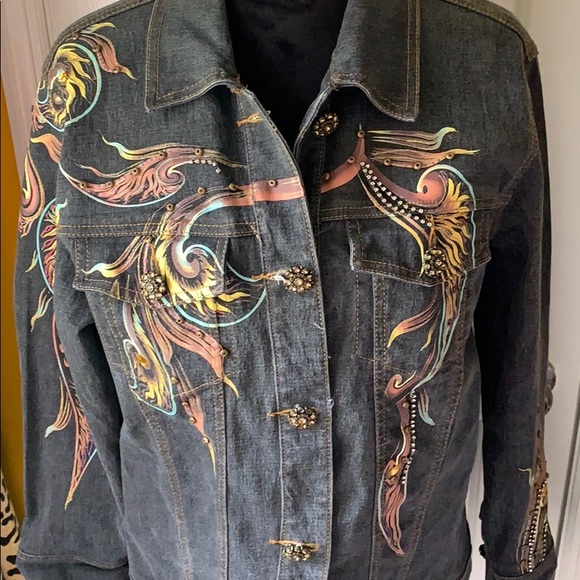 DG2 Diane Gilman painted jean jacket medium - Picture 3 of 9